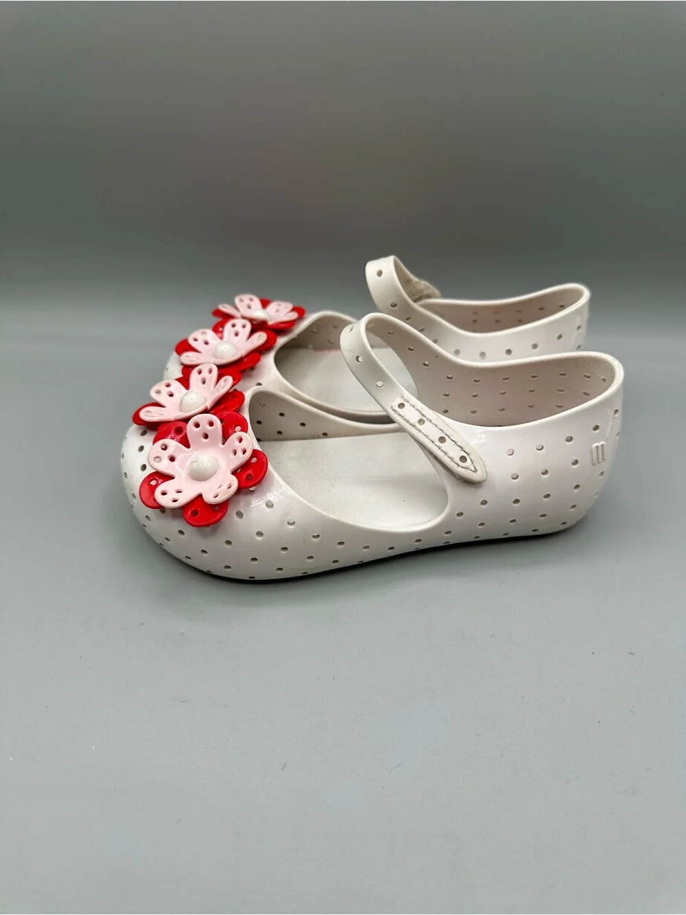 Mini Melissa Furadinha XII Mary Jane Jelly Flats Girls 10 White Floral